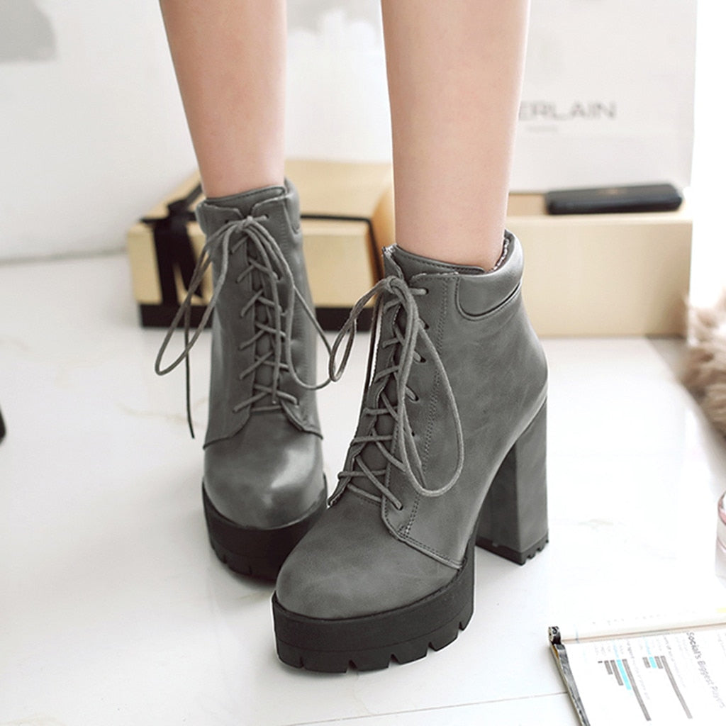 Round Toe Ankle Boots. Women's Lace-Up Winter Shoes. WickedYo